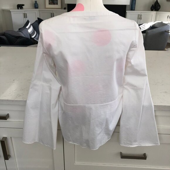 Halston Boho Scoop Neck Bell Sleeve Cotton & Nylon Button Up Shirt Wht Sz S NWOT - Picture 6 of 10